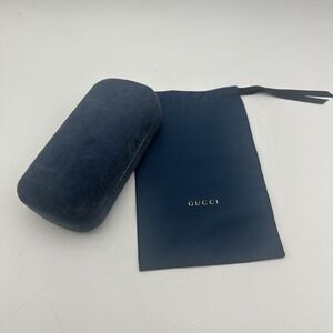 Vintage GUCCI Hard Shell Blue Velvet Eyeglasses & Sunglasses Case 6.5" With Bag